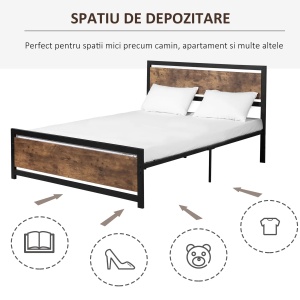 Cadru pat matrimonial Re-Bloom, otel/MDF, 167x208x103 cm, saltea 160x200 cm, tablie 167x103 cm, spatiu sub pat 31 cm, 400 kg, negru/maro rustic - Verificat A · Re-Bloom - Img 5