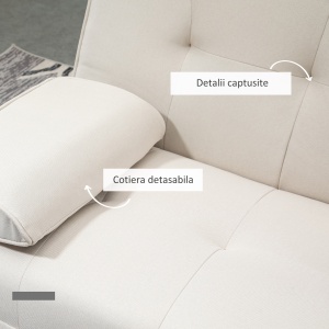 Canapea extensibila 3 locuri Re-Bloom, textil efect in/metal/burete/plop, 181x77x78 cm, pat 181x95.5x38 cm, consola centrala, suport pahare, 3 pozitii spatar, 250 kg, bej/natur - Verificat A · Re-Bloom - Img 4