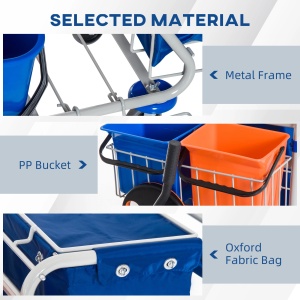 Carucior profesional pentru curatenie, cu 4 galeti, storcator si mop, metal/polipropilena/textil, portocaliu/albastru/gri, 93 x 80 x 97 cm, Resigilat, Grad A - Img 4