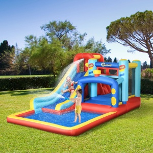 Castel gonflabil 4in1 cu tobogan, piscina, trambulina, suflanta, 435x245x200cm, Albastru/Rosu/Galben - Verificat A · Re-Bloom - Img 2