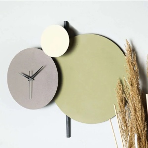 Ceas decorativ de perete din metal, 48x44 cm, 3 elemente circulare, pictat manual, mecanism silentios, verde/gri - Verificat A · Re-Bloom - Img 2