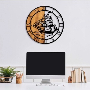 Ceas decorativ de perete Re-Bloom, metal/lemn, maro/negru, 56 cm - Img 4