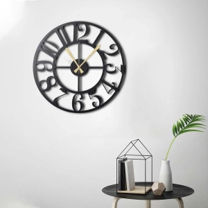 Ceas decorativ de perete Re-Bloom, metal, negru/auriu, 50 x 50 cm - Img 4
