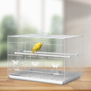 Colivie pasari mici 60x41x41 cm, 3 usi, 2 stinghii, 2 recipiente hrana/apa, nivel inferior detasabil, sarma/plastic, alb - Verificat A · Re-Bloom - Img 2