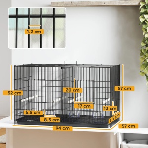 Colivie pentru pasari cu separator si raft inferior Re-Bloom, otel/PP, 94x57x57 cm, sertar detasabil, 3 usi, negru - Verificat A · Re-Bloom - Img 2