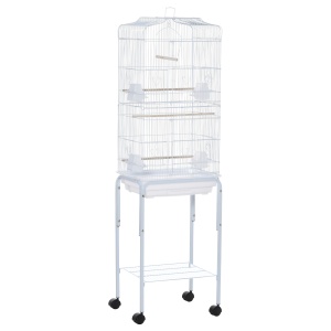Colivie pentru pasari Re-Bloom, metal/lemn/PS, alb, 46.5 x 36 x 157 cm, Resigilat, Grad A