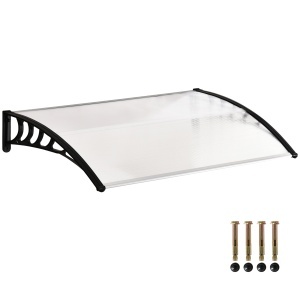 Copertina de exterior curbata, policarbonat 5mm/aluminiu/PP, 90x150x25 cm, suport perete 90x25 cm, transparent/negru - Verificat A · Re-Bloom