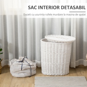 Cos pentru rufe cu sac detasabil Re-Bloom, ratan, alb, 51 x 38 x 57 cm, Resigilat, Grad A - Img 6