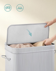 Cos pentru rufe Songmics, bambus/textil/metal, gri, 54,5 x 34,5 x 61 cm, Resigilat, Grad A - Img 3
