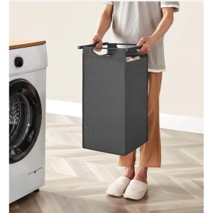 Cos pentru rufe Songmics, cu 3 compartimente, MDF/otel/textil, gri/negru, 92,5 x 33 x 72 cm, Resigilat, Grad A - Img 3