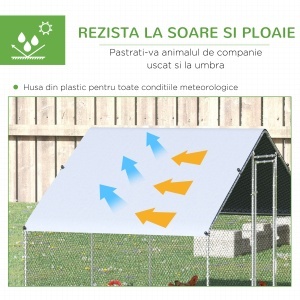 Cotet gaini zincat cu plasa hexagonala si acoperis PE impermeabil, otel zincat/PE, 3x2x2m, streasina 1.15m, usa 65x165cm, potrivit 4-6 pui, argintiu - Verificat A · Re-Bloom - Img 6