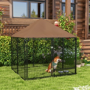 Cusca exterior caini 141x141x151 cm, acoperis Oxford impermeabil, sarma metal, usa cu boluri, negru/maro - Verificat A · Re-Bloom - Img 2
