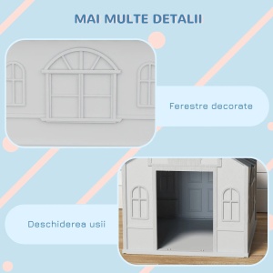 Cusca impermeabila pentru caini, PP, 65x75.7x63 cm, acoperis inclinat, usa 27x40cm, spatiu interior 57x70x59cm, gri - Verificat A · Re-Bloom - Img 5