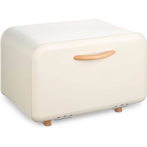 Cutie de paine din metal, Navaris, deschidere frontala, 35.2x23.5x23 cm, Crem, Resigilat, Grad A