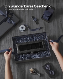 Cutie pentru ceasuri Songmics, MDF/piele PU/sticla, negru, 30 x 11,2 x 8 cm, Resigilat, Grad A - Img 3