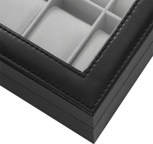 Cutie pentru ceasuri Songmics, MDF/piele PU/sticla, negru/gri, 30 x 20 x 8,5 cm, Resigilat, Grad A - Img 5