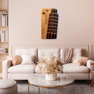 Decor de perete Re-Bloom, model Tunul din Pisa, metal/lemn, negru/nuc, 32 x 58 x 3 cm - Img 4