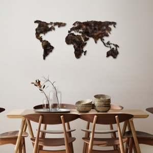 Decor de perete Re-Bloom, model World Map, metal, maro inchis, 127 x 60 x 1 cm - Img 5