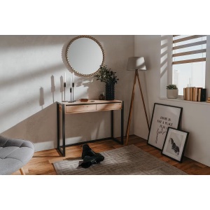 Denville masa consola 100x35x75 cm, 2 sertare, PAL/MDF, sine metalice cu rulmenti, stejar artisan/gri antracit - Verificat A · Re-Bloom - Img 2