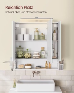 Dopota dulap baie LED 70x75x17 cm, 3 usi oglinda, MDF lacuit, cadru fier electrostatic, 1 raft, alb - Verificat A · Re-Bloom - Img 4