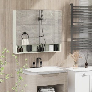 Dulap cu oglinda pentru baie Re-Bloom, MDF/sticla, alb, 90 x 15 x 75 cm, Resigilat, Grad A - Img 2