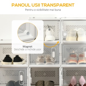 Dulap pantofi modular 18 cuburi, ventilatie, PP, max. 46 EU, Transparent/Alb - Verificat A · Re-Bloom - Img 3