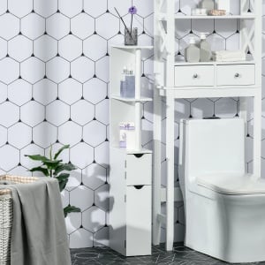 Dulap pentru baie cu 2 rafturi si 2 dulapuri Re-Bloom, MDF/PAL, 15.2x29.8x118 cm, 12 kg, alb - Verificat A · Re-Bloom - Img 3