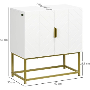 Dulap pentru chiuveta Re-Bloom, 2 usi, MDF/otel, alb/auriu, 60 x 30 x 65 cm, Resigilat, Grad A - Img 3