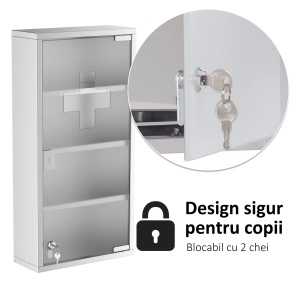 Dulap pentru medicamente Re-Bloom, otel inoxidabil/sticla, argintiu, 30 x 12 x 60 cm, Resigilat, Grad A - Img 5