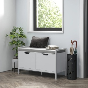 Dulap pentru pantofi cu 2 compartimente si perna Re-Bloom, otel/PAL/textil efect in/spuma, 84x35x50 cm, perna 80x35x47 cm, 160 kg, alb - Verificat A · Re-Bloom - Img 3