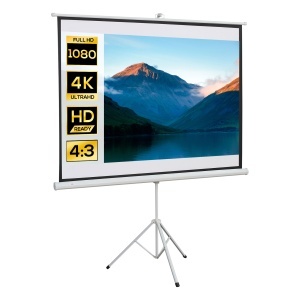 Ecran proiectie 4K HD cu stativ 171x128 cm, 84 inch, format 4:3, reglabil, tesatura/metal, alb - Verificat A · Re-Bloom