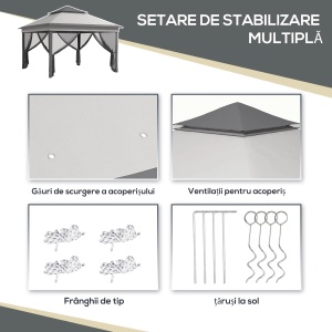 Foisor cu plase reglabil 3 niveluri Re-Bloom, otel/Oxford/plasa, 326x326x272 cm, stresina 177 cm, pereti plasa 294x198 cm, 4 franghii+8 tarusi+geanta incluse, gri deschis/gri inchis - Verificat A · Re-Bloom - Img 4