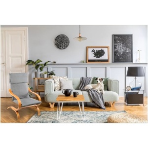 Fotoliu balansoar Kiwari® Fit, suport picioare, cadru metalic cu brate din lemn, 76x63x99 cm, material textil poliester, husa detasabila, Gri, Resigilat, Grad A - Img 2