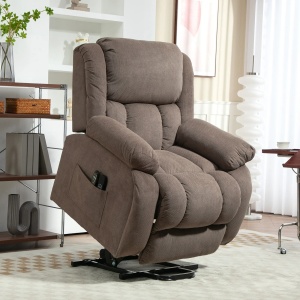 Fotoliu recliner ridicator cu masaj 8 puncte, inclinare 150°, telecomanda, catifea poliester/otel, maro deschis - Verificat A · Re-Bloom - Img 2