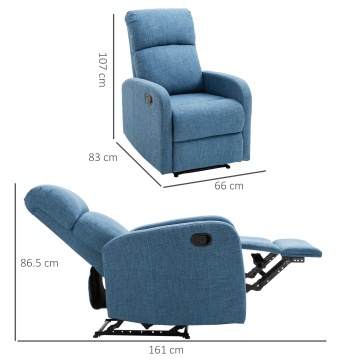 Fotoliu relax rabatabil cu taburet 66x95x99 cm, intins 161x66x79 cm, tapiterie in, cadru lemn si fier, 125 kg, albastru - Verificat A · Re-Bloom - Img 3