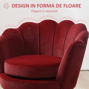 Fotoliu vintage Re-Bloom, catifea/lemn/metal, rosu inchis/auriu, 76 x 67 x 74 cm, Resigilat, Grad A - Img 2