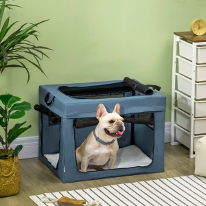 Geanta transport pliabila animale, cu manere si perna, Oxford/otel, 69x51x51cm, Albastru/Negru - Verificat A · Re-Bloom - Img 2