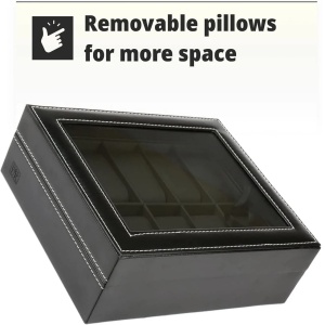 H&S cutie cu capac din sticla pentru 10 ceasuri, 22.5x7.5x20.5 cm, cu pernite, negru - Verificat A · Re-Bloom - Img 4