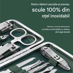 H&S trusa manichiura si pedichiura 14 piese, otel inoxidabil, foarfeca, clesti, taietor, husa depozitare, verde - Verificat A · Re-Bloom - Img 3