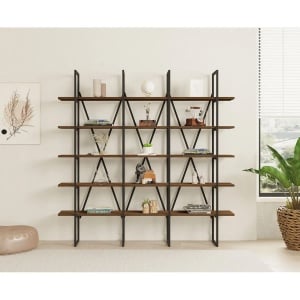 Hanah Home biblioteca industriala 160x160x26 cm, PAL 18mm, cadru metal, inaltime raft 24.5cm, nuc si negru - Verificat A · Re-Bloom - Img 3