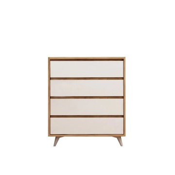 Hanah Home comoda 70x40x86 cm, PAL 18mm melaminat, 4 sertare, rafturi multiple, picioare 12cm, fixabil perete, stejar si alb - Verificat A · Re-Bloom