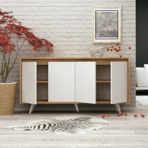 Hanah Home comoda, PAL melaminat 18mm, 140x40x86 cm, picioare 12cm, stejar/alb - Verificat A · Re-Bloom - Img 2