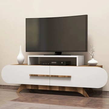 Hanah Home comoda TV 145x36.8x49.8 cm, PAL 18mm melaminat, rafturi 70x30x11 cm, nuc si alb - Verificat A · Re-Bloom - Img 3