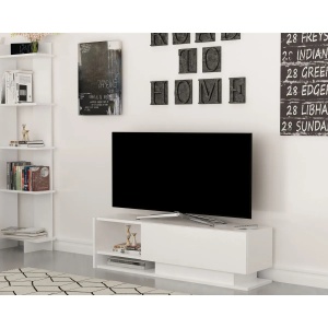 Hanah Home comoda TV living 120x35x31.8 cm, PAL 18mm, rafturi multiple, fixabil perete, alb - Verificat A · Re-Bloom - Img 3