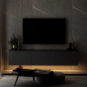 Hanah Home comoda TV living 160x35x32 cm, PAL 18mm, rafturi multiple, fixabil perete, antracit - Verificat A · Re-Bloom - Img 5