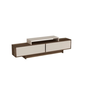 Hanah Home comoda TV living 180x50.2x29.6 cm, PAL 18mm, spatiu depozitare, fixabil perete, nuc deschis/bej - Verificat A · Re-Bloom