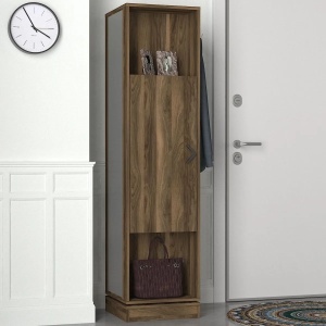 Hanah Home cuier hol 44.8x44.8x180 cm, PAL 18mm, oglinda inclusa, suport agatat multifunctional, rafturi, fixabil perete, nuc - Verificat A · Re-Bloom - Img 5