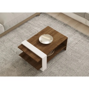 Hanah Home masa cafea 2 niveluri 80x50x35 cm, PAL 18mm, depozitare suplimentara, nuc si alb - Verificat A · Re-Bloom - Img 3