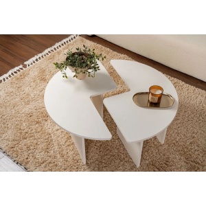 Hanah Home masa cafea rotunda living D90x41 cm, PAL 18mm, design minimalist, wood white - Verificat A · Re-Bloom - Img 3