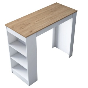 Hanah Home masa de bucatarie 120x50x100 cm, PAL 18mm, rafturi laterale, concept scandinav, nuc si alb - Verificat A · Re-Bloom